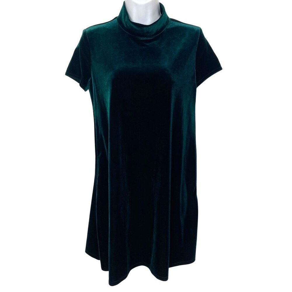 Vintage By Choice California Green Velvet Dress Sz 9 Mock Neck Short Sleeve NWT